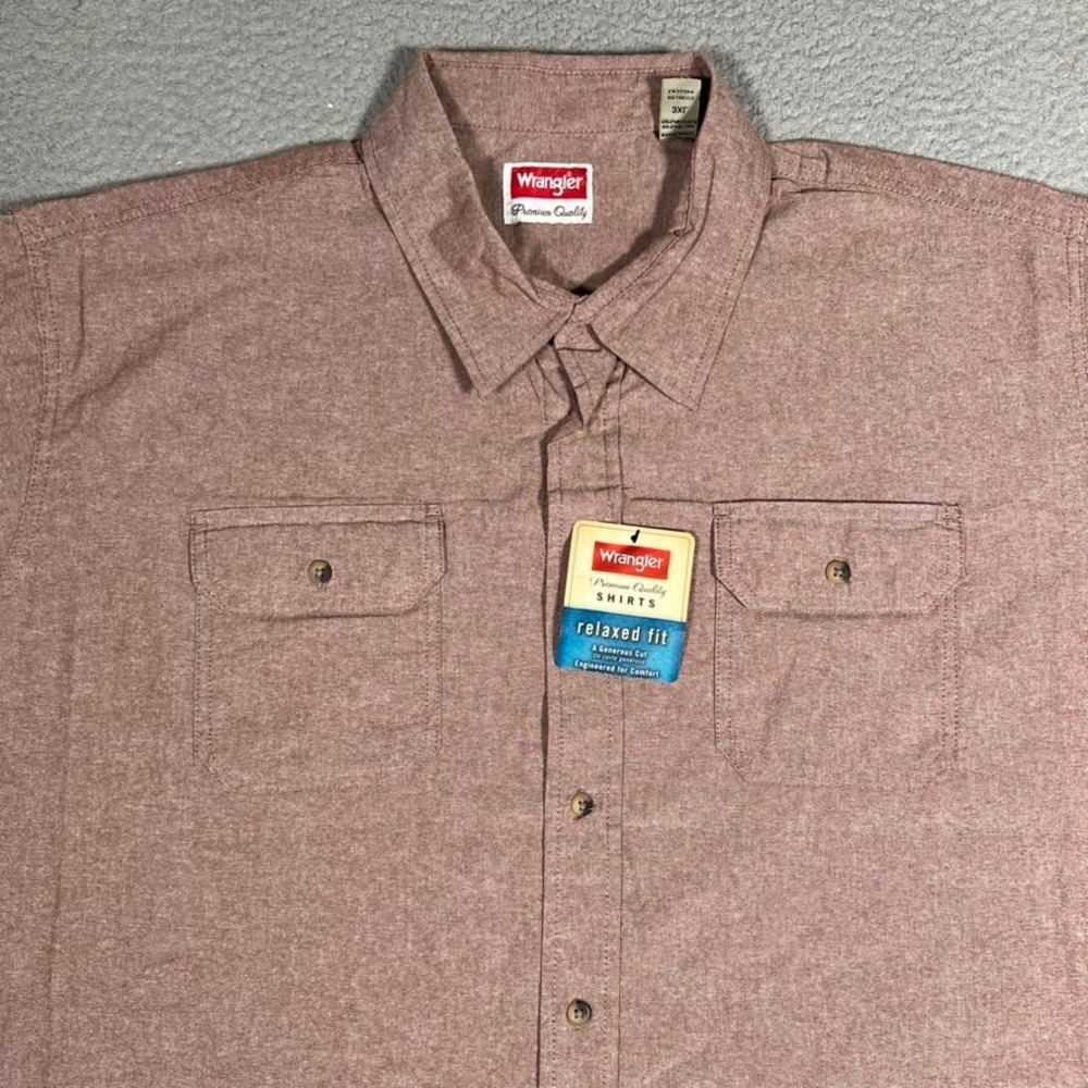 Wrangler Shirt Mens 3XL Maroon Relaxed Fit Button Up Casual Preppy Workwear‎ NWT